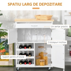 carucior bucatarie, suport pentru sticle, 67x37x87cm - Img 6