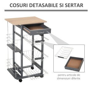 Carucior de Bucatarie cu 3 Sertare Detasabile - Img 6