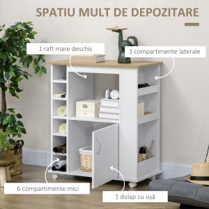 Cărucior de Bucătărie cu Dulăpior, 6 Compartimente de Depozitare și 3 Rafturi Laterale, 75x39.5x88 cm, Alb - Img 4