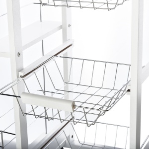 Carucior de Bucatarie cu Economisire de Spatiu din Lemn Alb cu 4 Roti 3 Cosuri Detasabile - Img 8