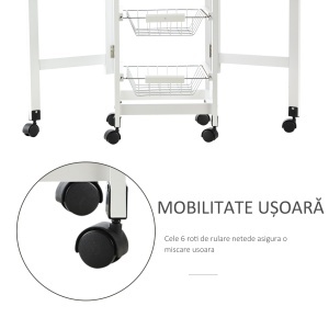 Carucior de Bucatarie Extensibil cu 3 sertare, MDF/Metal, 37x37x77.5 cm, Alb - Img 5