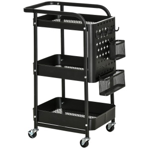 Carucior de depozitare din metal rulant cu 3 niveluri, carucior de serviciu utilitar cu placi din otel DIY, negru