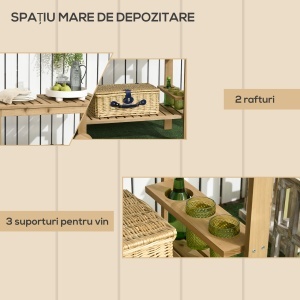 Cărucior de Servire pentru Grădină din Lemn de Brad, Cărucior cu Rafturi și Suport pentru Sticle, 95x47x74 cm, Natural - Img 4