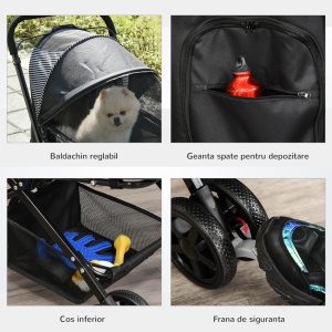 Cărucior pentru Câini Pliabil cu Mâner Reversibil și Roți din EVA - Img 7