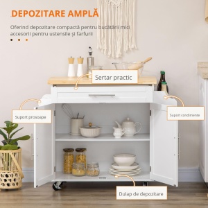 Carut Bucatarie 109×40×89 cm – Blat Lemn, Roti & Spatiu Depozitare - Img 4