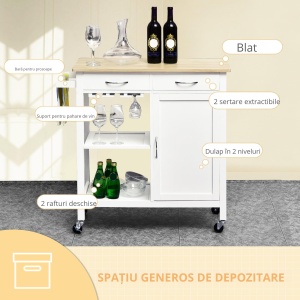 Carut Bucatarie Lemn – 88,5×40×86 cm, Design Clasic cu 2 Sertare - Img 4