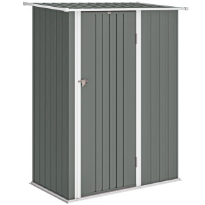 Căsuță de Grădină 1.07m² din Oțel Zincat, Căsuță pentru Unelte cu Ușă Blocabilă, Acoperiș Înclinat, 142x86x189 cm, Gri Deschis - Img 1