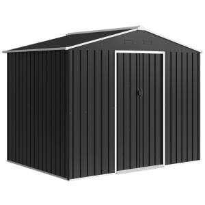 Căsuță de Grădină 3.6m² din Oțel Zincat cu Grile de Ventilație, Căsuță de Grădină cu Uși Glisante Duble Blocabile, Acoperiș Înclinat, Căsuță pentru Unelte cu Mănuși, Gri Închis