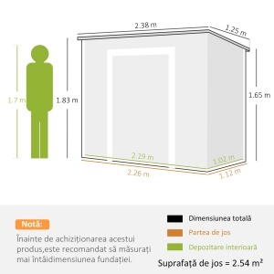 Căsuță de Grădină din Rășină cu Podea, 2 Uși Blocabile, Fereastră, 2,4 x 1,3 m, Gri - Img 3