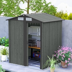 Căsuță de Grădină pentru Unelte din Oțel cu Acoperiș Înclinat și 4 Ferestre de Ventilație, 152x132x188 cm, Gri - Img 9