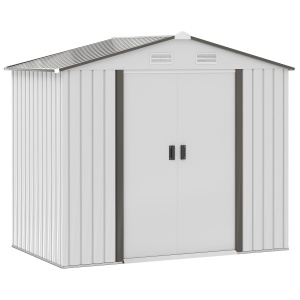 Casuta Gradina Otel Alb 213×130×185 cm – Cu Usi Glisante - Img 1
