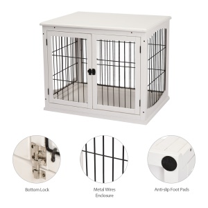Casuta pentru Caini de pana la 30 kg de Interior din Lemn si Otel, 58,5 x 81 x 66 cm - Alba - Img 6