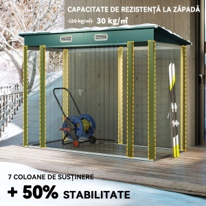 Căsuță pentru Unelte cu 2 Guri de Aerisire și Sistem de Blocare, din Oțel, 249x121x183 cm, Verde - Img 5