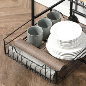 Caucior de Bucatarie cu 2 Cosuri detasabile din Metal, 2 rafturi din PAL si Carlige laterale, 40x38x111cm - Img 8