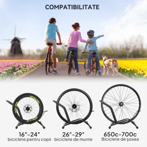 Cavalet pentru Biciclete pentru Anvelope, Suport de Bicicletă de Podea din Oțel, 59x41x38 cm, Negru - Img 5