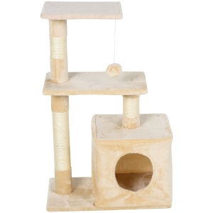 Centru de activitati cu spatiu pentru zgariat si culcus pentru pisici minge sfoara din sisal plus din lemn bej - Img 8