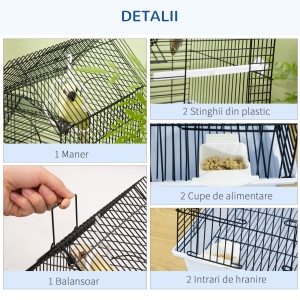 Colivie Metalica 39×33×47 cm – Alb, cu Tava, Cuiere & Leagan - Img 4