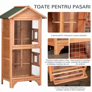 Colivie pentru Păsări cu 3 Deschideri cu Blocare, 4 Stinghii și Tavă Detașabilă, 80.5x57x153 cm, Portocaliu - Img 5