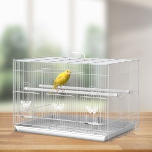 Colivie pentru Pasari din Metal cu Stinghii, Boluri pentru Mancare si Maner, 60x41x41cm, Alb - Img 2