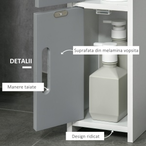 Coloana de baie cu rafturi si dulapuri, dulap de baie inalt din lemn care economiseste spatiu, 15x17x120cm, alb si gri - Img 5