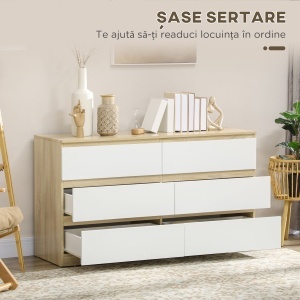Comoda 6 Sertare 135×48×77 cm Alb/Natur - Img 5