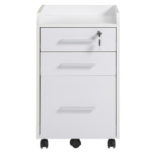 Comoda Birou 3 Sertare – Cu Etajera & 5 Roti, Alb Modern - Img 4