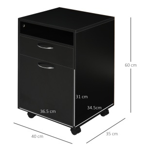 Comoda Birou Neagra – 2 Sertare & 4 Roti Pivotante - Img 3