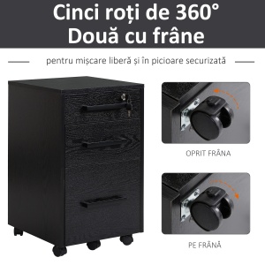 Comoda Birou Neagra – 3 Sertare cu Roti 39×40×65,4 cm - Img 6