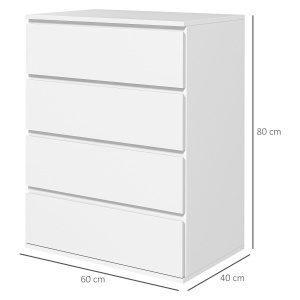 Comodă cu 4 Sertare, Organizator de Depozitare cu Ghidaje Metalice și Mânere cu Caneluri, 60x40x80 cm, Alb - Img 3