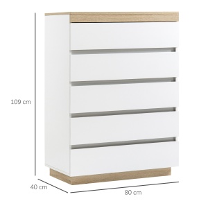 Comodă cu 5 Sertare din Lemn, Comodă pentru Dormitor cu Dispozitiv Anti-Răsturnare, 80x40x109 cm, Alb - Img 3