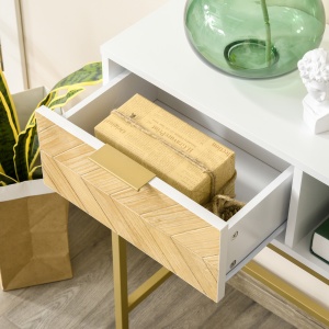 comoda din lemn, 80 x 30 x 80.5 cm, alb si auriu - Img 9