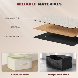 Comodă, Dulap Dublu cu 8 Sertare din Material Textil - Bej - Img 6