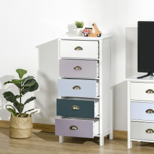 Comodă pentru Dormitor cu 5 Sertare Colorate, cu Mânere Metalice, 45x30x95.4 cm, Multicolor - Img 2
