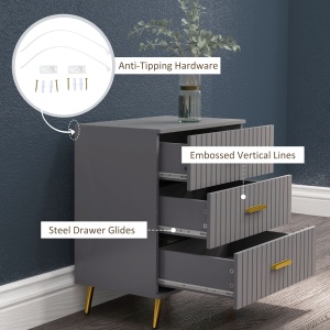 Comodă pentru Dormitor, Dulap Modern cu 3 Sertare, Sertar de Depozitare cu Picioare din Aluminiu, 60x40x71.5 cm, Gri Închis - Img 6