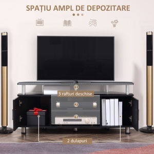 Comoda TV cu 2 compartimente inchise raft blat benzi antiderapante negru - Img 4