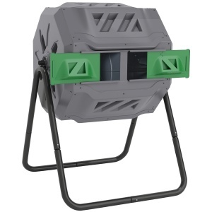 Compostor Rotativ cu 2 Secțiuni și 8 Prize de Aerisire din Oțel și PP, 160L, 71x65x96 cm, Gri