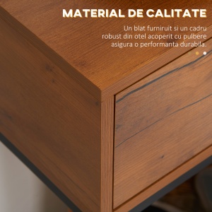 Consola pentru hol cu sertar, masa consola din lemn cu picioare din otel, 80x30x76cm, maro si negru - Img 6