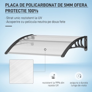 Copertină de Exterior pentru Uși și Ferestre 75x100 cm, Protecție Solară și împotriva Ploii, cu Suport din Aluminiu, Transparentă - Img 4