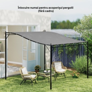 Copertină de Rezervă pentru Pergolă cu 16 Orificii de Scurgere, Cârlige şi Inele, 297x 297 cm, Gri Închis - Img 2