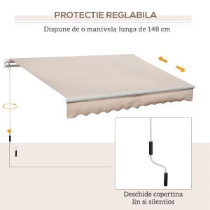 Copertină Extensibilă pentru Exterior, Copertină Roll-Up cu Deschidere Manivelă, 295x200 cm, Bej - Img 6