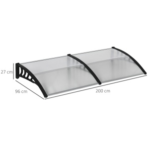 Copertină Modernă din Policarbonat și Auminiu, pentru Balcoane, Ferestre și Uși, 200x96x27 cm, Transparent - Img 3
