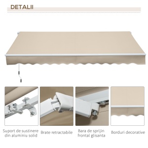 Copertină pentru Exterior, Copertină Rulantă pentru Uși și Ferestre cu Deschidere cu Manivelă, 360x250 cm, Cremă - Img 7