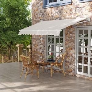 Copertina pentru soare cu brate si actionare manuala, din aluminiu si poliester pentru exterior, 250x200 cm, alb crem - Img 2