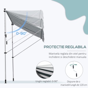 Copertina pentru soare de exterior tip rulou tip rulou cu manivela, inaltime si unghi reglabil, 200x150cm - Img 6