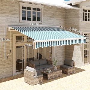 Copertină Retractabilă cu Braț Pliabil și Protecție UV, 395x 245 cm, Verde și Alb - Img 3