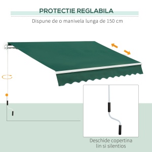 Copertină Retractabilă Manuală pentru Verandă, 3x2 m, Verde - Img 6