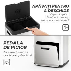 Coș de Gunoi cu 3 Compartimente de 56L, Pedală și Închidere Silențioasă, 45,7x35,8x76 cm, Argintiu - Img 7
