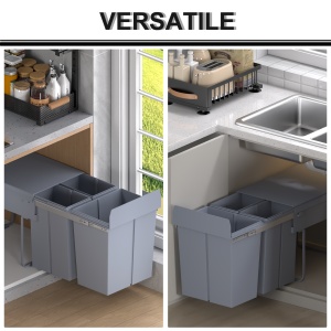 Cos Gunoi Ecologic 40L – 3 Compartimente Separate, Gri - Img 7