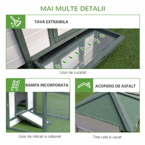 cotet de gaini, lemn 196x76x97cm, alb/verde - Img 7