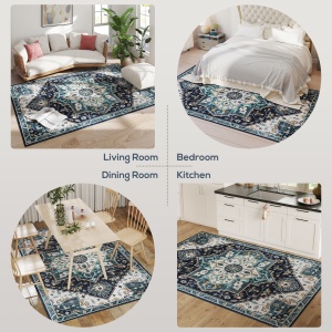 Covor Boho Antiderapant și Lavabil cu Fir Scurt 230x160cm Multicolor - Img 6